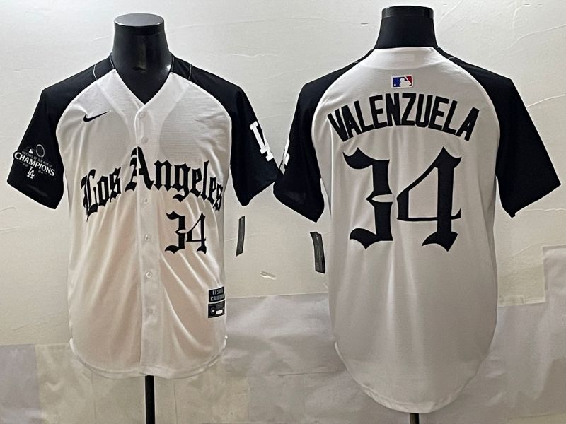 Men 2025 Los Angeles Dodgers #34 Valenzuela White black Five generations Joint Name Nike MLB Jersey style 5264->los angeles dodgers->MLB Jersey